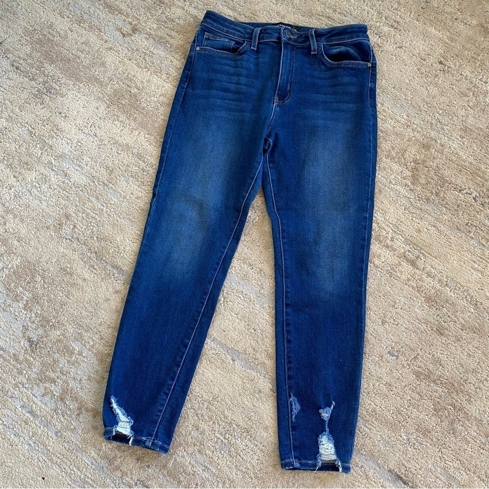 Just Black Denim Distressed Skinny Jeans Dark Wash High Waist: 31